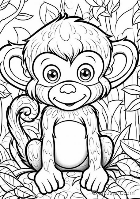 Página de Colorir de Macaco Fofo